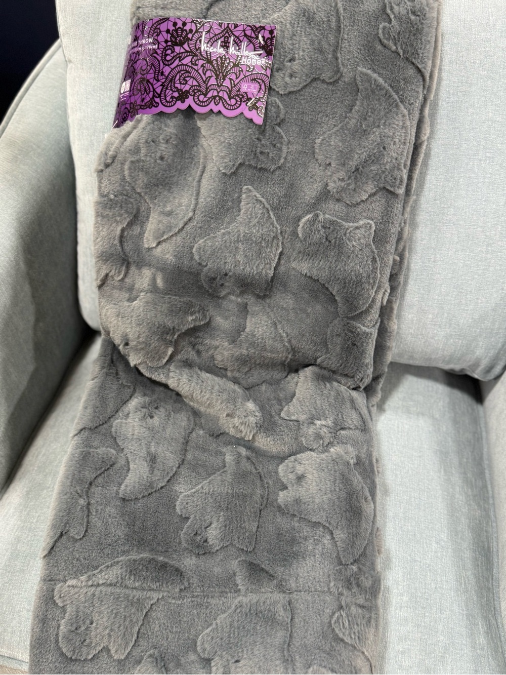 Nicole Miller Plush Gray Faux Fur Throw Blanket